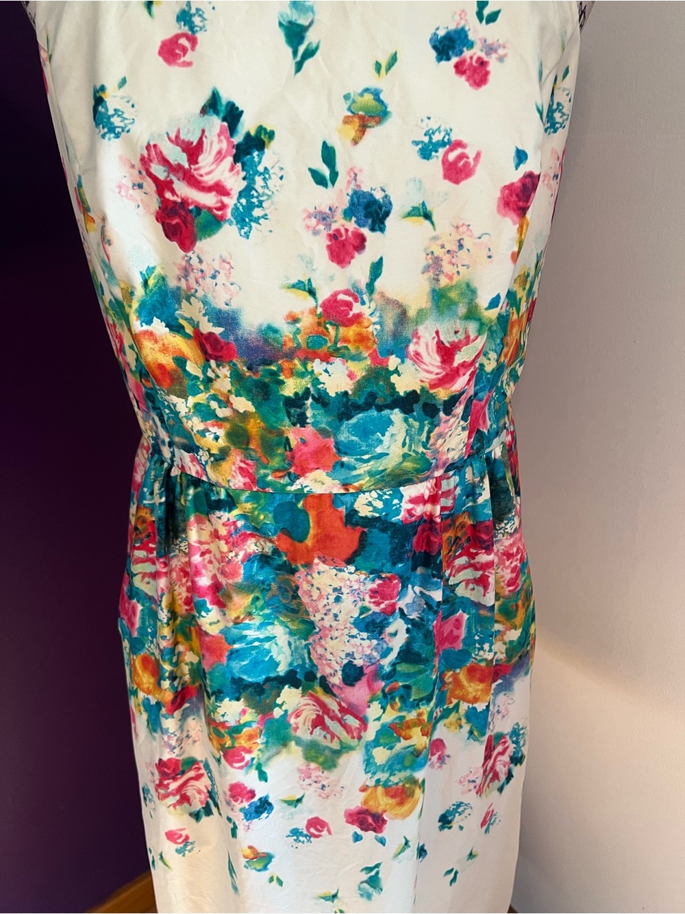 Maeve Cream Midi Dress with Teal, Pink & Orange Floral Print - Picture 3 of 13